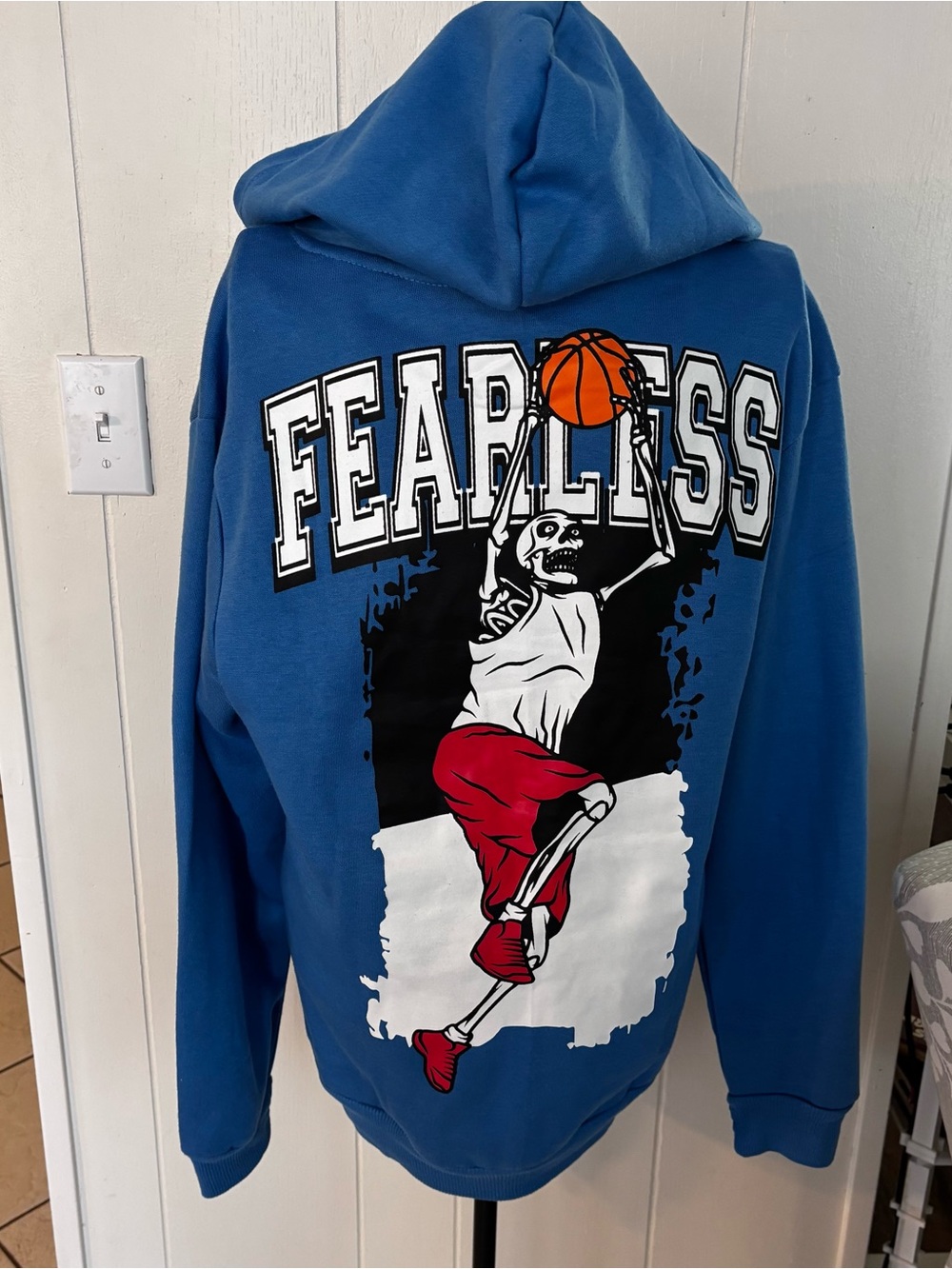 Chemistry Blue 'Fearless' Graphic Hoodie with Red Accents